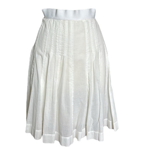 MARGARET O’LEARY White Cotton Mini Skirt Embroidered Pleated Clean Girl Small - Picture 1 of 13